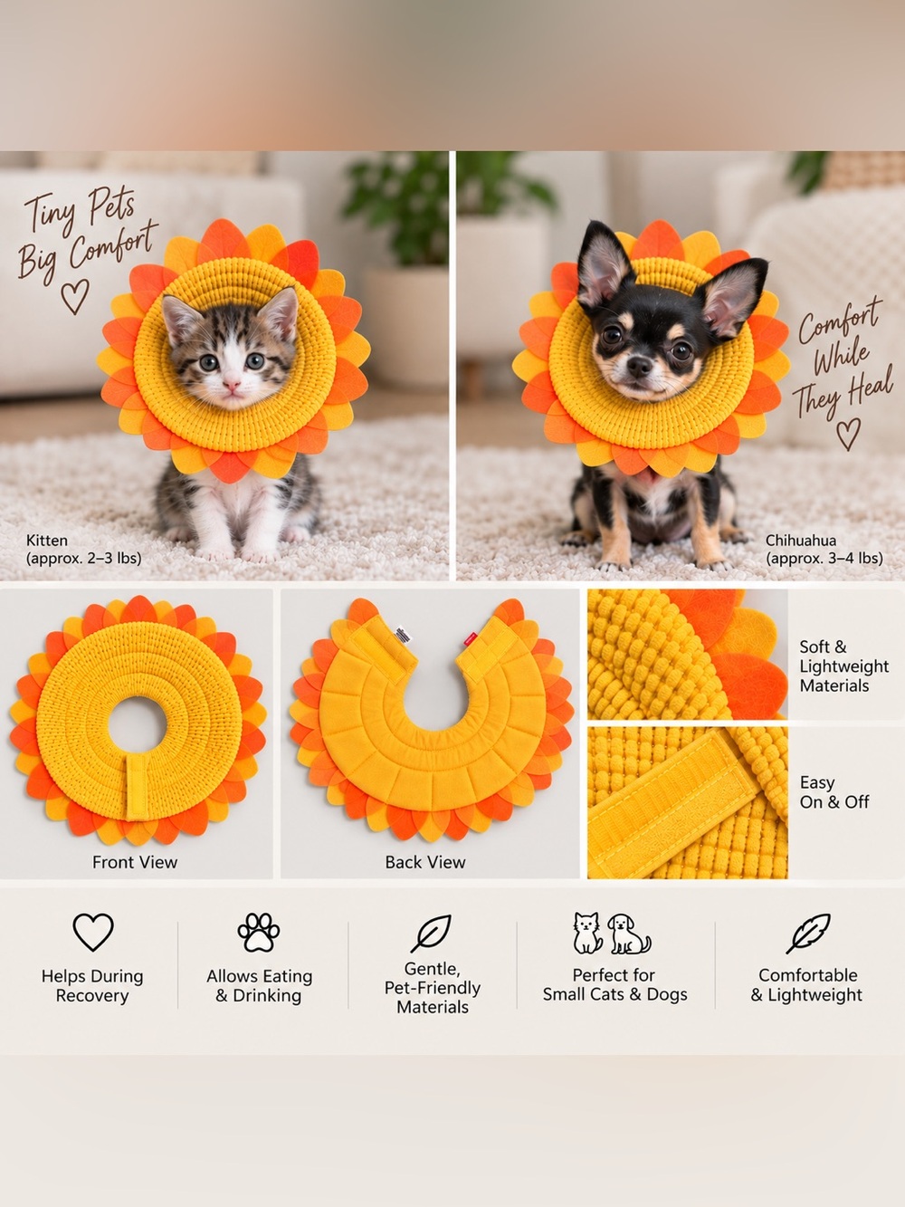 NWT Sunflower Soft Recovery Collar for Cats & Small Dogs from Alfie Pet
